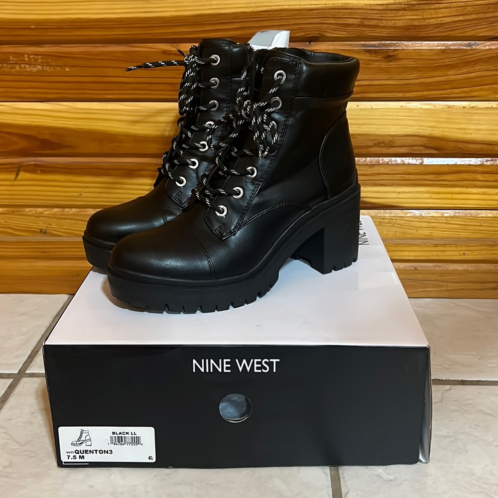 Nine West Quenton Black Combat Boots NEW Size 7.5